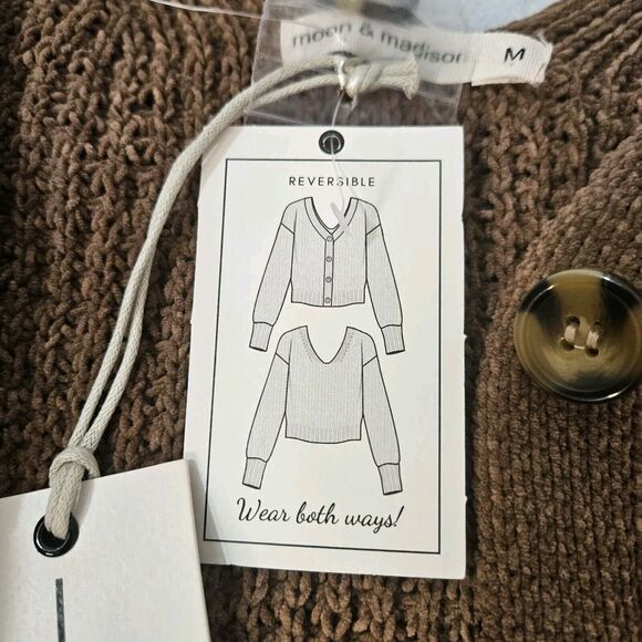 MOON & MADISON Sz M Brown Crop Reversible Knit Sweater NWT Cardigan Long Sleeve - Picture 6 of 7